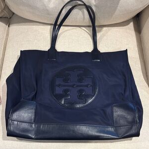 Tory Burch Navy Tote Bag with Logo